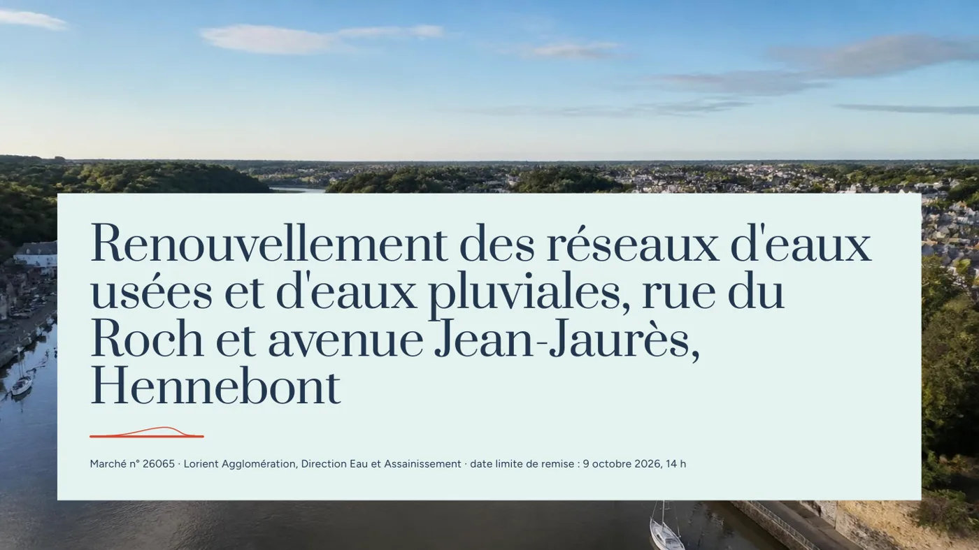 Page de garde du dossier : renouvellement des réseaux d'eaux usées et pluviales à Hennebont